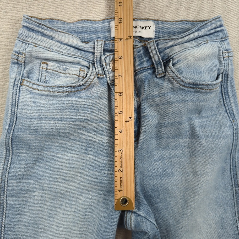 Flying Monkey Jeans Womens 23 Blue High Rise Flare Stretch Distressed Frayed - Picture 8 of 15